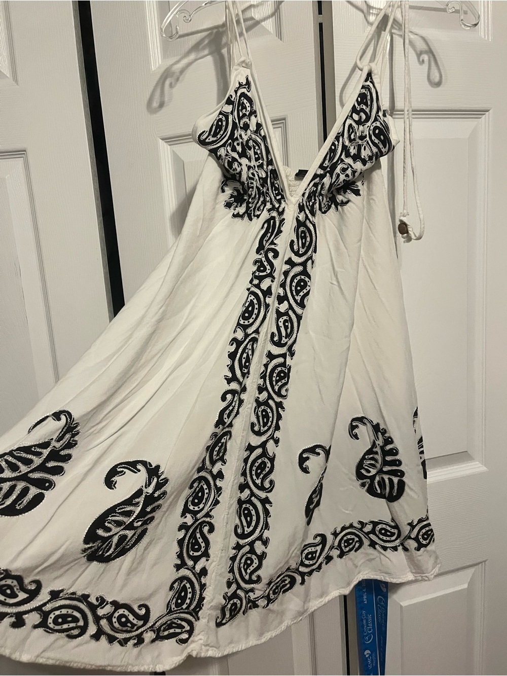 Advance Apparels White Dress with Black Paisley Embroidery